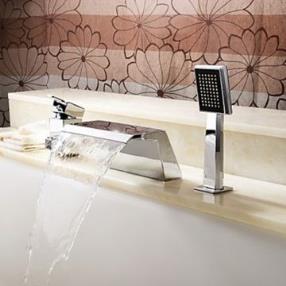 Chrome Finish Contemporary Waterfall Tub Faucet with Hand Shower--Faucetsmall.com