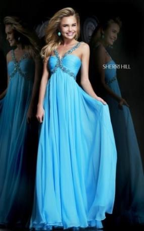   Chiffon Sherri Hill 11072 Turquoise Cocktail Dress 2015