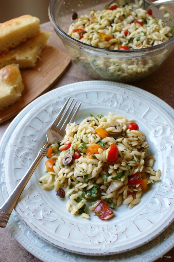 Lite #Lemon #Orzo #Pasta #Salad with #Olives and Tomatoes #Recipe