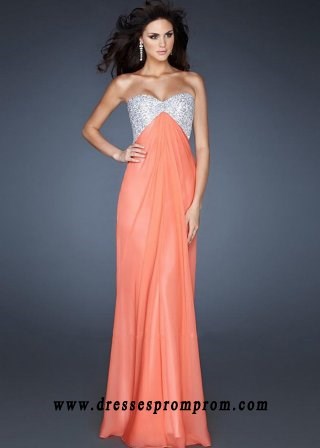 Coral Sparkly Top Strapless Cutout Back Long Prom Dresses