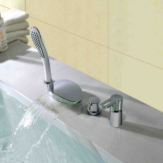 LED Chrome plated Waterfall Bathtub Faucet With two Handles--Faucetsdeal.com