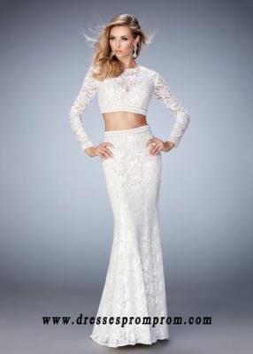 La Femme 22871 Exquisite Long Sleeve Crop Top Lace Prom Gown Sale