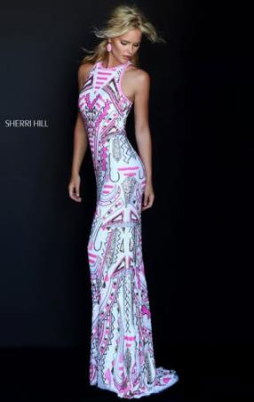 2016 Halter Neckline Sherri Hill 50359 Sleeveless Beaded Embellishments Ivory Multi Long Prom Dresses