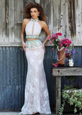 2015 Sexy Ivory Nude Halter Beaded Two Piece Keyhole Ruched Prom Dress From www.darlingpromgown.com