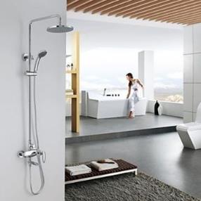 Contemporary Chrome Finish Tub Shower Faucet with 8 inch Shower Head and Hand Shower--Faucetsmall.com
