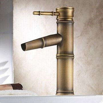 Antique Brass Finish Bathroom Sink Faucet - Bamboo Shape Design--Faucetsmall.com