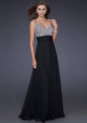2015 Black La Femme 16802 Straps Jeweled Encrusted Chiffon Formal Dress