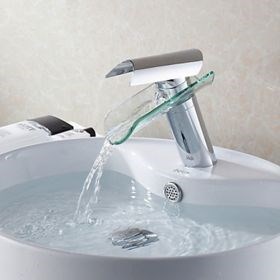 Modern Design Glass Spout Waterfall Bathroom Faucet--Faucetsuperseal.com