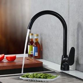 Retro Black Painting Finish One Hole Single Handle Deck Mounted Rotatable Kitchen Faucet--Faucetsmall.com
