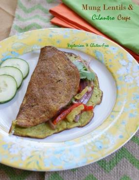 St. Patricks day is approaching and I thought to share with you my favorite breakfast for St. Patrick Day. Lentil Crepes with zesty jalapeno and fresh cilantro is my take on going green. 