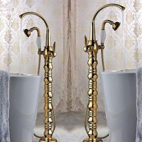 Art Deco Floor Standing Brass (Ti-PVD) Bathtub Faucet At FaucetsDeal.com