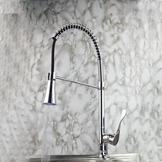 3 Color Changing Contemporary Chrome Finish Single Handle Pull-Out LED Kitchen Faucet--Faucetsdeal.com