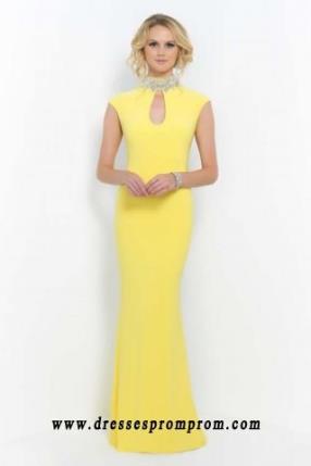 2016 Buy Open Back Jeweled High Neck Lemon Evening Dress