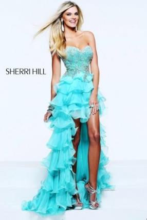 New Sherri Hill 3875 2015 Aqua Strapless Hi-Lo Prom Dress Online Sale