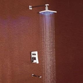 Chrome Finish - Contemporary LED Wall Mount Shower Faucet with Square Showerhead--Faucetsmall.com