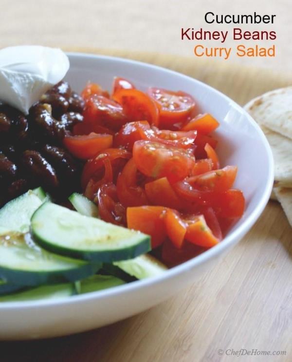 Curry Beans, Carrots and Cucumber Salad is great pack-for-lunch salad. With filling, spicy and flavorful curried beans and crunchy vegetables, this salad is my best option when packing lunch for offic
