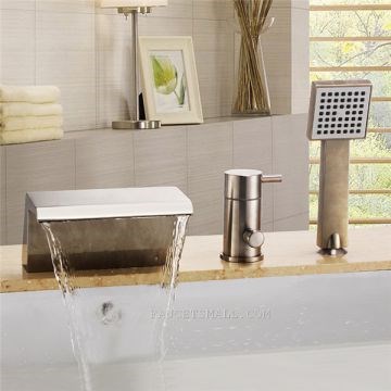 Waterfall Brass Contemporary Handle Included Nickel Ti-PVD Tub Faucet--Faucetsmall.com