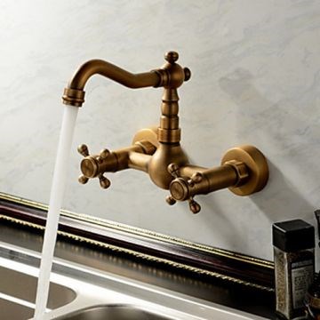 Antique inspired Kitchen Faucet Wall Mount - Antique Brass Finish--Faucetsmall.com