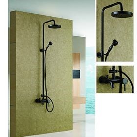 Oil-rubbed Bronze Wall Mount Waterfall Rain and  Handheld Shower Faucet--FaucetSuperDeal.com