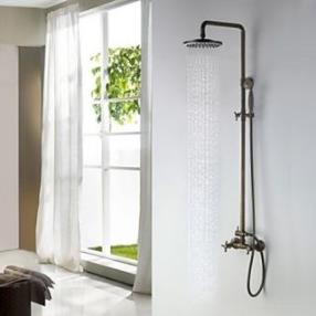 Antique Brass Finish Tub Shower Faucet with 8 Inch Shower Head and Hand Shower--FaucetSuperDeal.com