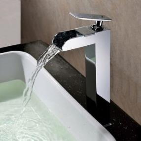 Contemporary Waterfall Chrome Finish Bathroom Sink Faucet (Tall)--Faucetsdeal.com