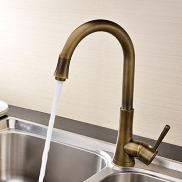 Antique Brass Finish Single Handle Kitchen Faucet--Faucetsmall.com