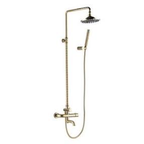 Antique Ti-PVD Finish Solid Brass Three Handles Gold Shower Faucet--FaucetSuperDeal.com