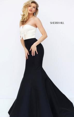 Open Back Sleeveless 2017 Straight Neckline Sherri Hill 50601 Strapless Ivory Black Long Taffeta Prom Dresses