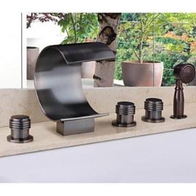 Contemporary Chrome Finish Oil-rubbed Bronze Waterfall Bathtub Faucet--Faucetsmall.com