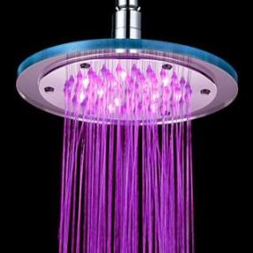 Chrome Finish Round Temperature-controlled 3 Colors LED Shower Head At FaucetsDeal.com