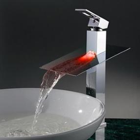 Personalized Single Handle Contemporary Brass LED Waterfall Bathroom Sink Faucet(Chrome)--Faucetsdeal.com