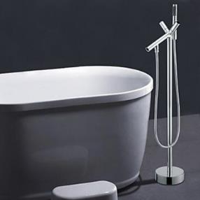 Chrome Finish Revolvable Floor Standing Tub Faucet with Hand Shower--Faucetsmall.com