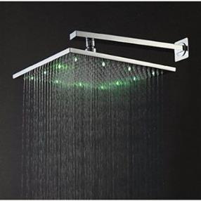 12 Inch Square Brass Brushed 3 Colors Temperature Sensitive LED Rainfall Shower Head--Faucetsmall.com