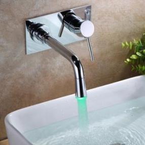 Contemporary LED Brass Chrome Wall Mounted Bathroom Sink Faucet--faucetsdeal.com