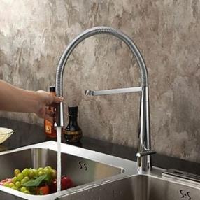 Contemporary Solid Brass Single Handle Kitchen Faucet (Chrome Finish)--Faucetsmall.com