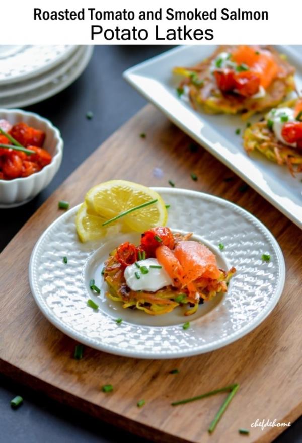 Roasted Tomato and Smoked Salmon Potato Latkes Recipe  - ChefDeHome.com