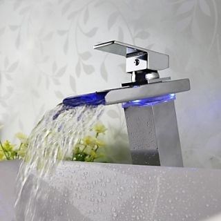 Contemporary Widespread Chrome Finish LED Waterfall Bathroom Sink Faucet--Faucetsmall.com