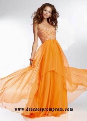 Orange Long Sequined Top Chiffon Evening Dress for Cheap