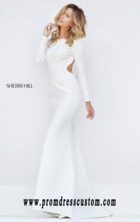 Sherri Hill 50316 Long Sleeved 2016 Ivory Open Back Long Bodice Prom Dresses