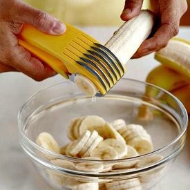 This easy to use banana slicer cuts bananas into perfect little discs every time. 
