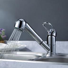Solid Brass Pull Out Kitchen Faucet - Chrome Finish--Faucetsmall.com