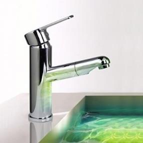 Chrome Finish Contemporary Pullout Spray Brass One Hole Single Handle Sink Faucet--Faucetsmall.com
