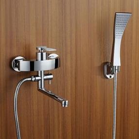 Contemporary Chrome Finish Widespread Tub Faucet with Handshower and Rotatable Spout--Faucetsmall.com