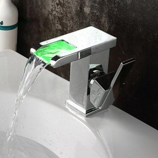 Single Handle LED Waterfall Contemporary Chrome Finish Bathroom Sink Faucet--Faucetsdeal.com