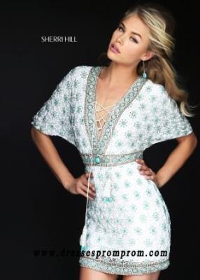 Cheap Sherri Hill 50381 Fully Beaded Short Sleeve Mini Dress Sale