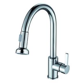 Chrome Finish Pull Out Single Handle Solid Brass Kitchen Faucet--FaucetSuperDeal.com