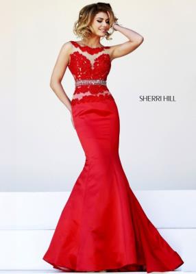 Beaded Discount Sherri Hill 32033 Sexy Red Illusion Mermaid Gown