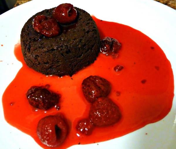 Chocolate lava cake with Raspberry sauce