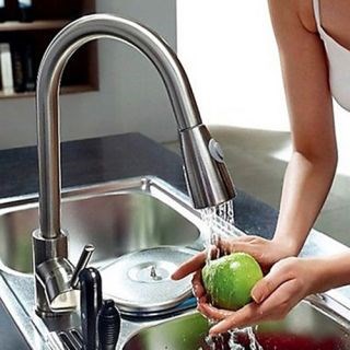 New Brushed Nickel Pull Out Spray Kitchen Faucet With Pull Down Spout Sprayer--Faucetsdeal.com