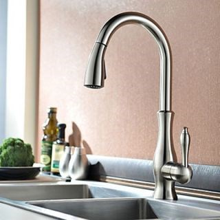 Traditional Nickel Brushed Finish One Hole Single Handle Deck Mounted Rotatable Pullout Spray Kitchen Faucet--Faucetsdeal.com